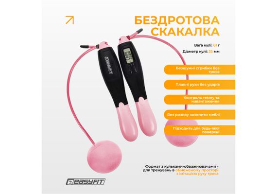 Скакалка для схуднення EasyFit TwinRope 2,8 м чорний-рожевий (EF-1909-BP) | Зображення 4