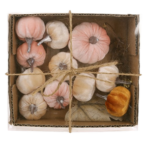 Набір для декору : оксамитові гарбузи, гілки та листя, 16.5*15*5см, колір - ніжно - рожевий