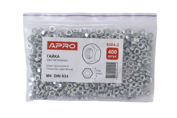 Гайка шестигранная Apro - М4 DIN 934 (400 шт.) (6004-2) | Зображення 1
