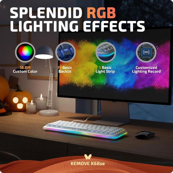 Механічна ігрова клавіатура KEMOVE K68se, червоні перемикачі, 68 клавіш, біла, RGB підсвітка, USB Type-C | Зображення 4