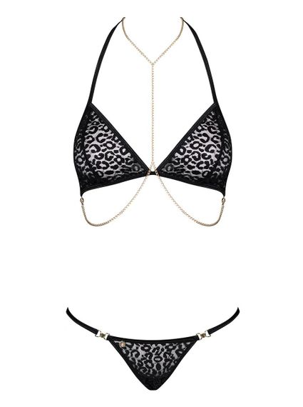 Комплект із ланцюжками Obsessive Pantheria 2-pcs set black S/M, бюстгальтер, трусики | Зображення 2