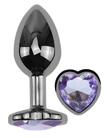 Анальна пробка з кристалом EGZO - Dark Silver Heart Plug Amethyst size M Sex Aura | Зображення 1