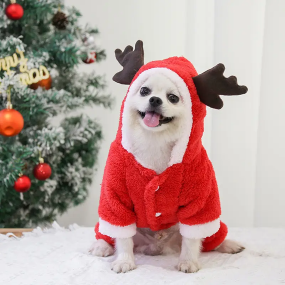 Різдвяний костюм для собак "Оленятко" на флісі червоного кольору розмір XL
