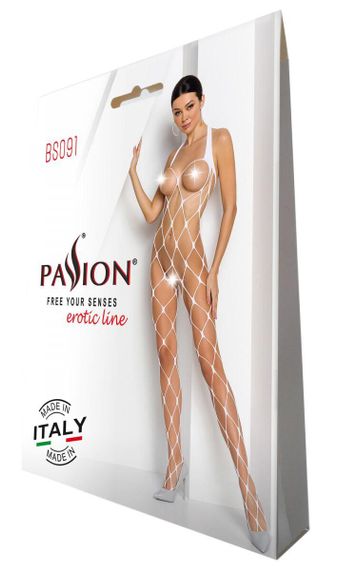 Бодістокінг у дуже велику сітку Passion BS091 white, з доступом sexstyle | Зображення 5