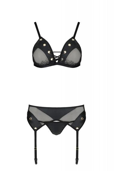 Комплект білизни зі шнурівкою по ліфу та поясом для панчох NESSY SET black S/M - Passion Sex Aura | Зображення 2