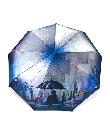 Зонт автомат Frei Regen №9072  женский на 9 спиц сатиновый купол с принтом Дождь с кошкой Светло-фиолетовый | Зображення 1