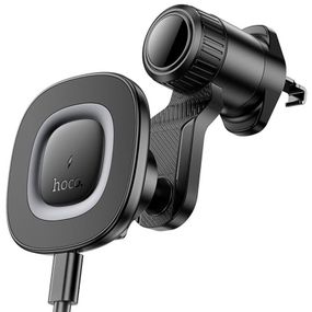 Автотримач з БЗП Hoco HW30 Crown magnetic 15W (air outlet) Black / Metal gray