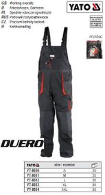 Напівкомбінезон робочий DUERO розмір XXL 65%/35% поліестер/бавовна YT-8034