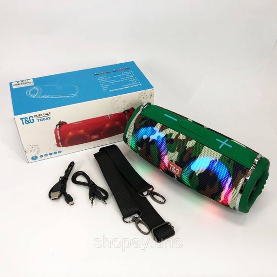 Портативная колонка TG642 с RGB подсветкой и ремешком, колонка для вечеринки. Цвет: камуфляж | Зображення 1