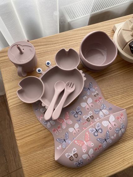 Набір дитячого силіконового посуду Краб пудра