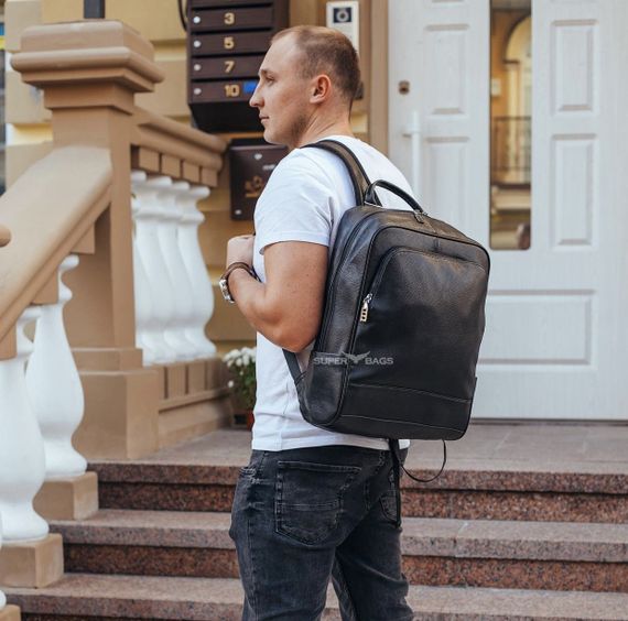 Чоловічий рюкзак шкіряний міський для ноутбука чорний Tiding Bag B2-884371A | Зображення 3