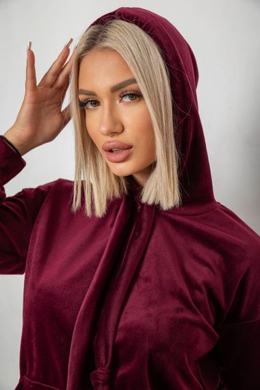 Спортивный костюм женский велюровый, цвет бордовый, 241R1530-5 | Зображення 4