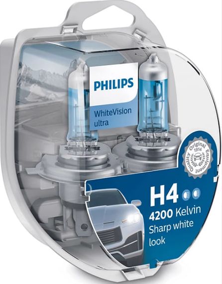 Комплект галогеновых ламп PHILIPS 12342WVUSM H4 60/55W 12V P43t WhiteVision ultra +60%