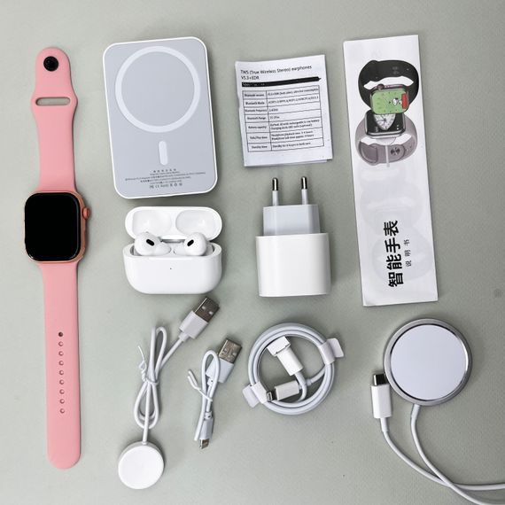 Комплект Megabox 6в1 - Watch 9 / Air Pro 2 / Battary Pack / MagSafe / 20W Type-С / Кабель 3х / Ремінець (Рожевий) UA | Зображення 2