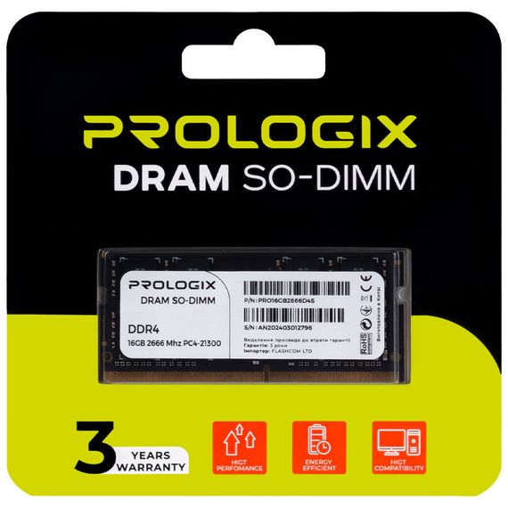 Модуль пам'яті для ноутбука SoDIMM DDR4 16GB 2666 MHz Prologix (PRO16GB2666D4S) | Зображення 3