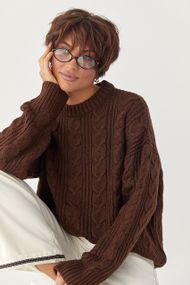 В'язана жіноча кофта в косички - коричневий цвет, ONE SIZE (є розміри)