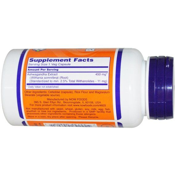 Ашваганда NOW Foods Ashwagandha 450 mg 90 Veg Caps | Зображення 1