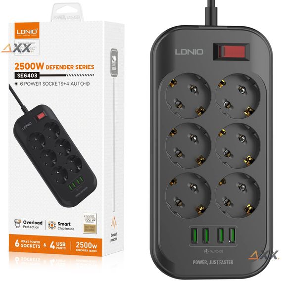 Мережевий подовжувач з 6 розетками та 4 USB-портами LDNIO SE6403 (22011-01_407) | Зображення 2