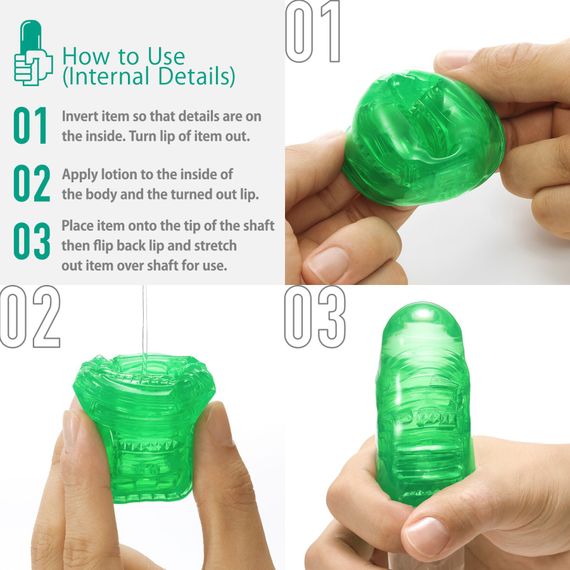 Унісекс-стимулятор Tenga UNI Emerald, зелений, з геометричним рельєфом, лубрикант у комплекті | Зображення 2