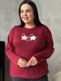 Зручна червона піжамка PLUS SIZE  із зірочками та чорними штанами