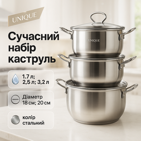 Каструлі з нержавіючої сталі, Каструлі з кришками, Фірмові набори каструль, Набір високих каструль XD-91