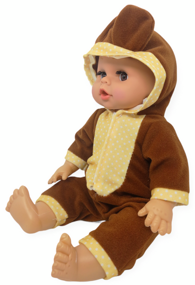 Пупс лялька розмовляє плаче сміється в костюмі ведмедик 29.5 см Little baby з пляшечкою | Зображення 1