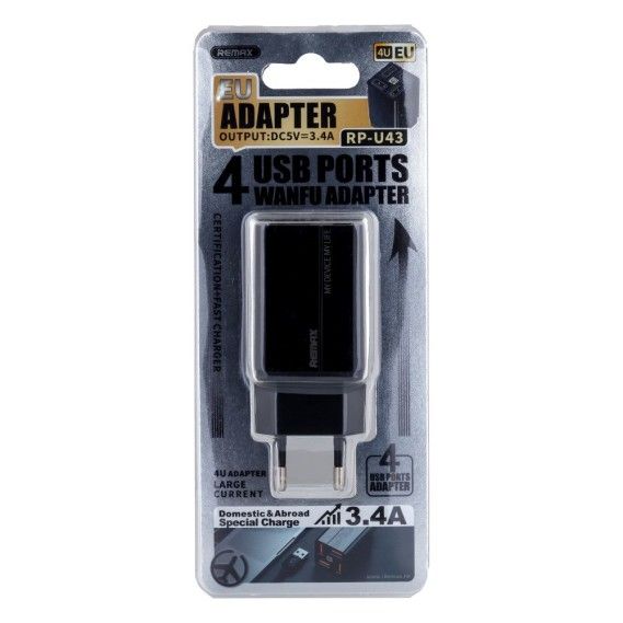Сетевое зарядное устройство USB Remax RP-U43-Black черное | Зображення 1