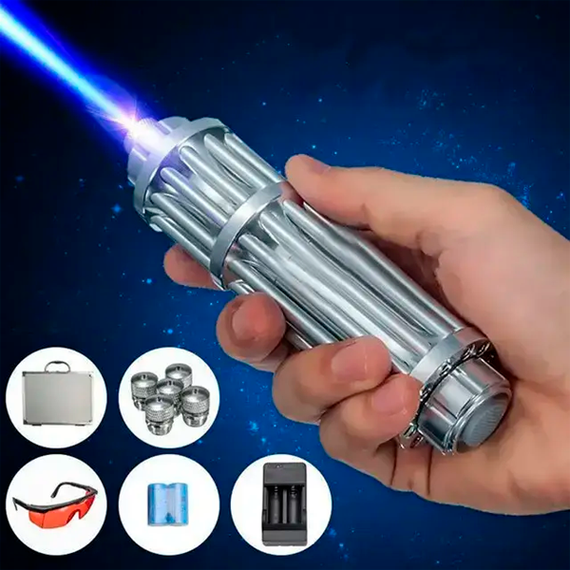 Ліхтар-лазер-казка синій YX-B017, ЗП micro USB, 5 насадок, Power Bank | Зображення 4