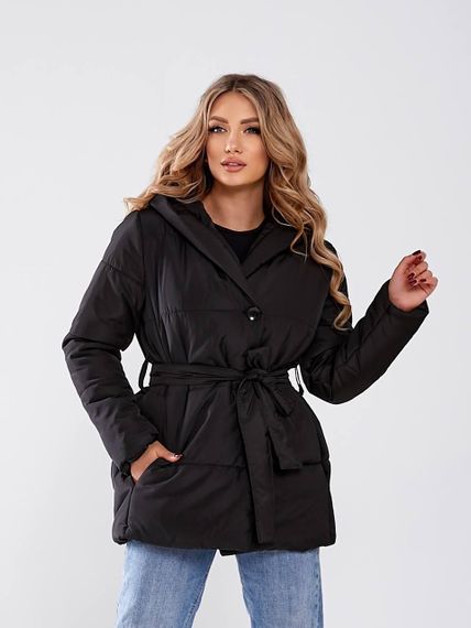 Жіноча зимова куртка з поясом, арт. 505, чорний