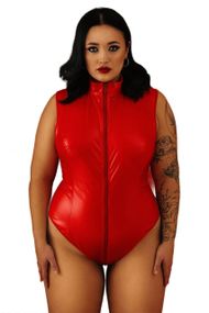 Лакированный комбидресс красный “Дерзкая Стелла” XXL, молния на все тело sexstyle