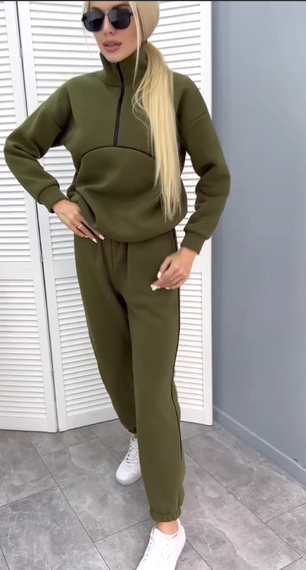 Женский теплый спортивный костюм на флисе, GF5699 цвет хаки, размер 46/48 | Зображення 2