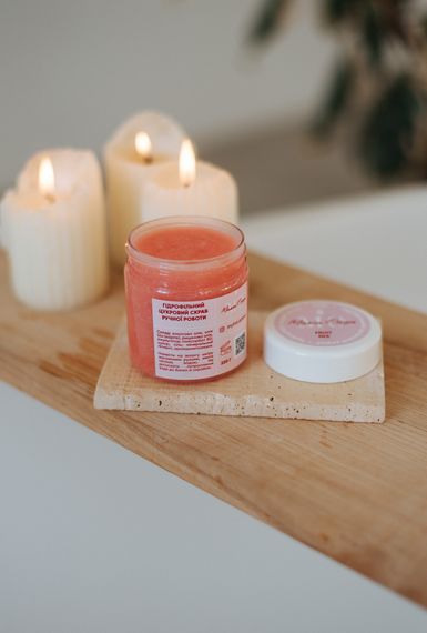 Гідрофільний цукровий скраб з олією Ши "Фруктовий мікс". Органічний склад, ручна робота.