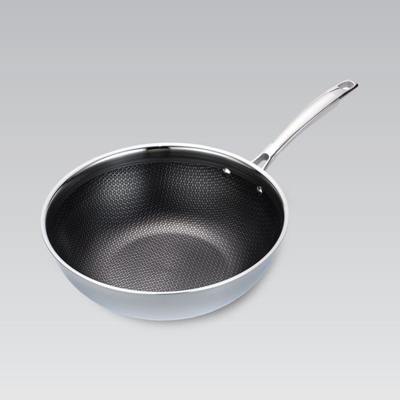 Сковорода Wok антипригарная Maestro 30 см MR-1224-30 глубокая из нержавеющей стали для всех плит