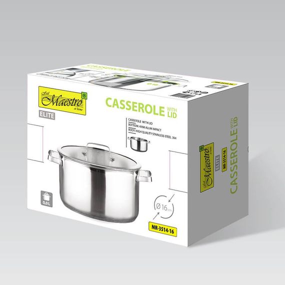 Каструля Maestro MR-3514-16, 1.3 л, 16 см, з нержавіючої сталі з кришкою, для всіх типів плит | Зображення 3
