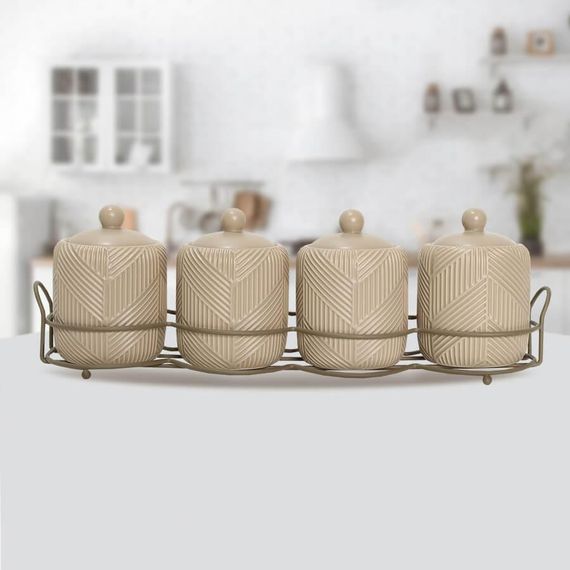 Набор для специй Maestro MR-20004-04CS Geometry Beige 4 керамические баночки с подставкой | Зображення 1