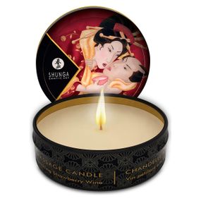 Массажная свеча Shunga Mini Massage Candle – Sparkling Strawberry Wine (30 мл) с афродизиаками Sex Aura