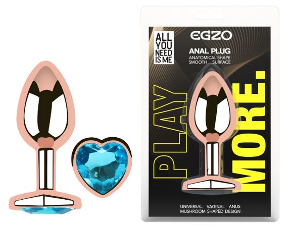 Анальна пробка з кристалом EGZO - Rose Gold Heart Plug Aqua size S sexstyle