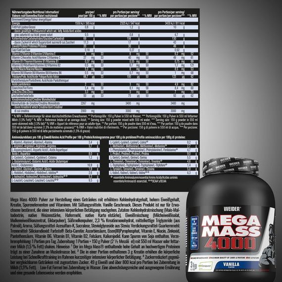 Гейнер Weider Mega Mass 4000 3,0 kg (Vanille) | Зображення 1