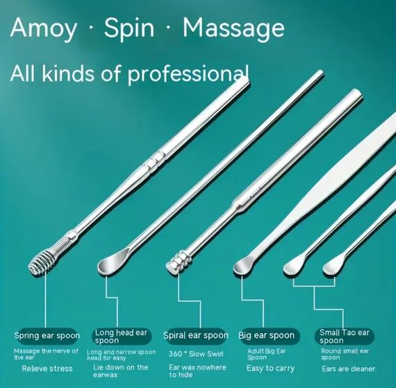 Набір для чищення вух і видалення вушної сірки із 6 інструментів Синій | Зображення 7