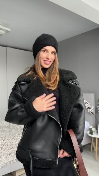 Дубленка OVERSIZE из эко-кожи женская, цвет черный S-M