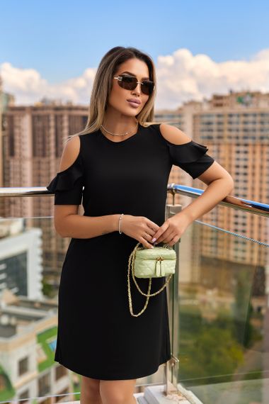 Женское летнее короткое платье с открытыми плечами GF9045 цвет черный, размер 42/44 | Зображення 2