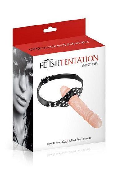Кляп с двойным фаллоимитатором Fetish Tentation Double Penis Gag Flesh | Зображення 1