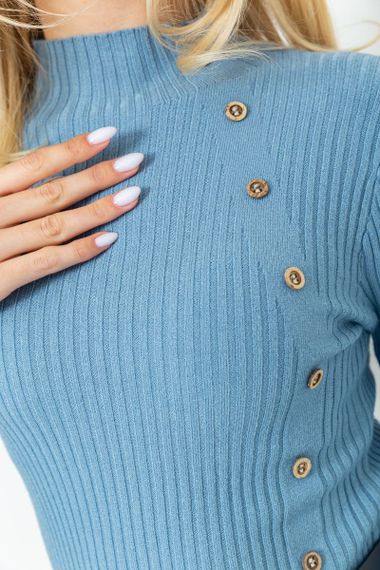 Водолазка жіноча в рубчик, колір джинс, 204R045 | Зображення 4