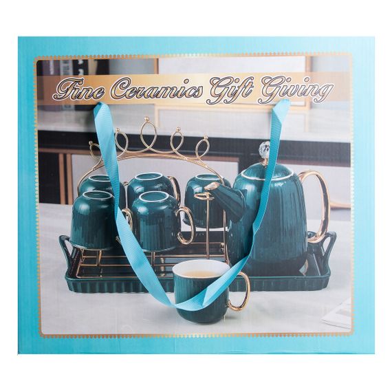 Чайний набір на 6 персон із заварювальним чайником та порцелянаовою підставкою Зелений HP-15-8 | Зображення 8