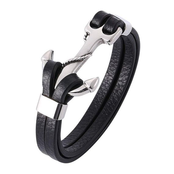 Чоловічий шкіряний браслет Primo Rope Anchor з застібкою якір - Black