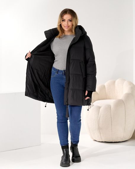 Об'ємний пуховик чорний люкс якості великих розмірів | Зображення 8