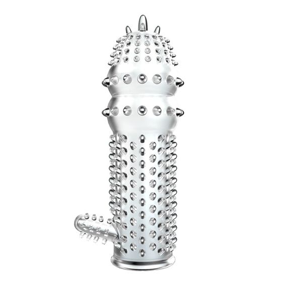 Насадка на член із закритою головкою Baile рельєфна, прозора, 12.8 х 3.5 см