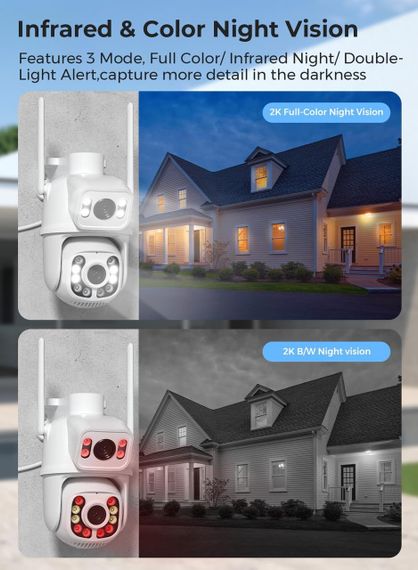 Камера відеоспостереження ANBIUX зовнішня поворотна розумна WiFi, два об’єкти, автотрекінг, кольорове нічне бачення, Alexa | Зображення 4