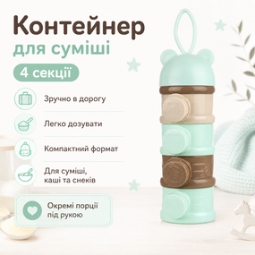 Контейнер-дозатор для детской смеси 4 секции, разборной органайзер для каши и снеков Мятный