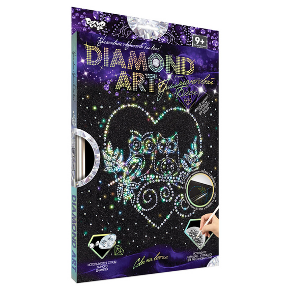 Комплект креативної творчості "DIAMOND ART" DAR-01, 10 видів  Сови на гілці